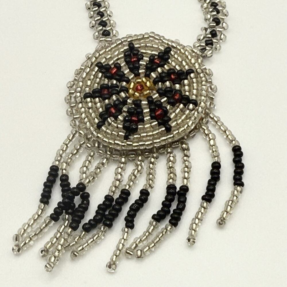 Vintage‎ Micro Bead Medallion Necklace Native 24”